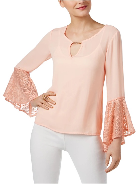 Thalia Sodi Tops - Thalia Sodi Peach Bell Sleeve Keyhole Top